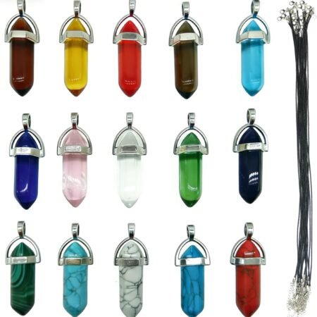 30PCS/Set DIY Healing Pointed Chakra Beads Crystals Stone Random Color Beads Pendant for Pendant Necklace Jewelry Making with Black Leather Necklace Chain