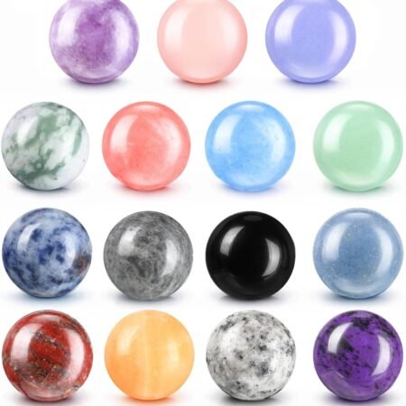 15 Pcs Gemstone Sphere Balls 0.8 Inch Polished Crystal Sphere Bulk Multi Style Witch Ball Tones Gemstones Pocket Palm Crystals for Witchcraft Meditation Reiki Balancing