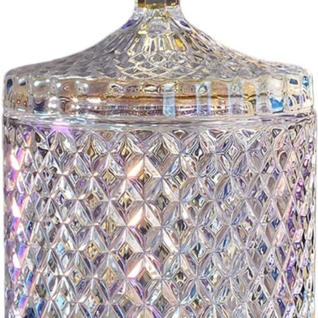 10oz Crystal Diamond Faceted Jar Glass Candy Dish with Lid Decorative Buffet Food Storage Container Bathroom Canister 300ml