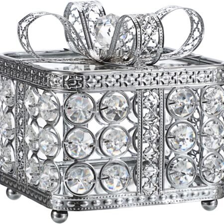 Crystal Jewelry Box Trinket Organizer with Glass Lid Mirrored Treasure Chest Box Decorative Jewelry Storage Box Small Ring Holder Glass Keepsake Box Christmas Birthday Gift for Women